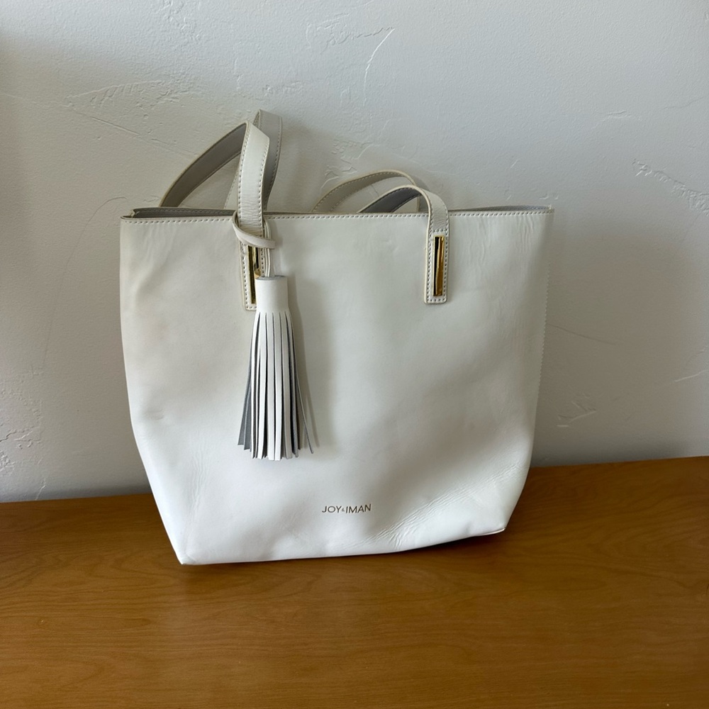 White Tote Bag with Tassel Joy&Iman